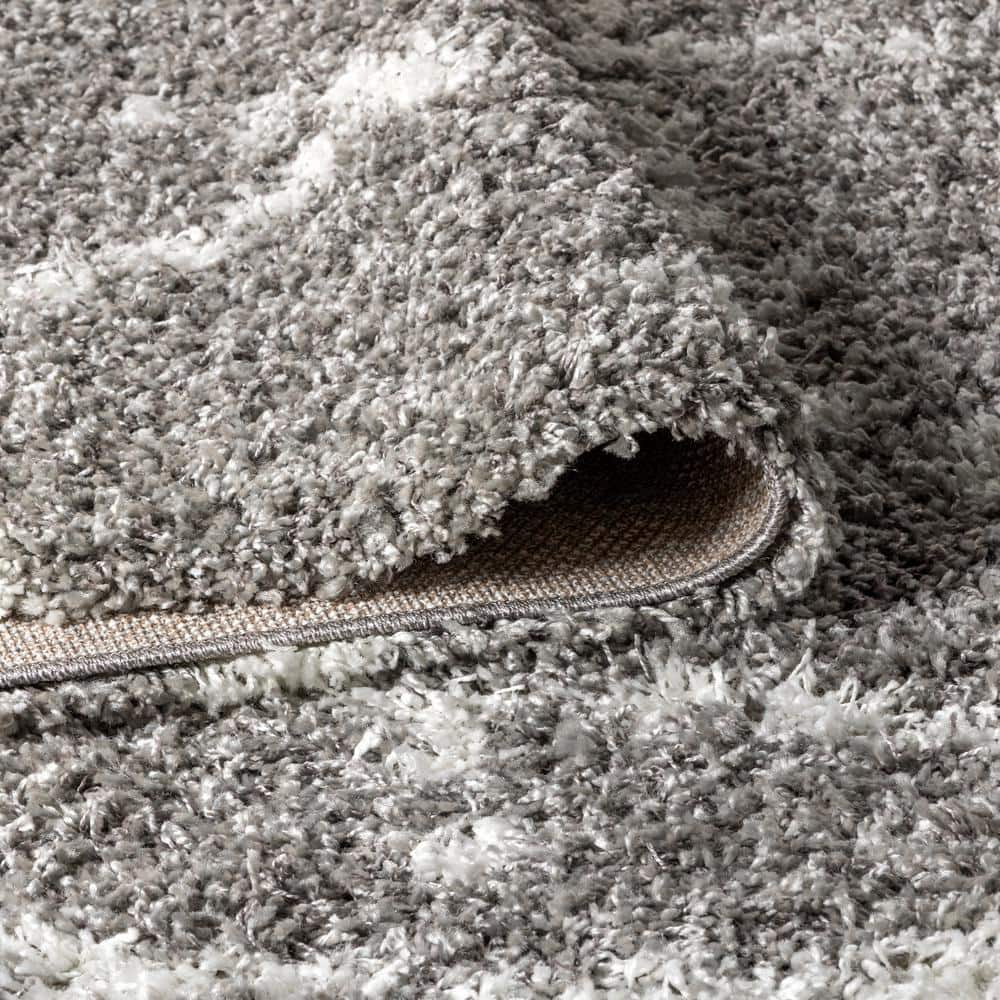 Grey and Ivory Rectangular Shag Moroccan Area Rug
