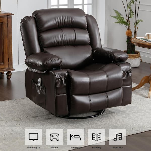 Boyel Living Brown Massage Swivel Rocker Recliner Chair with