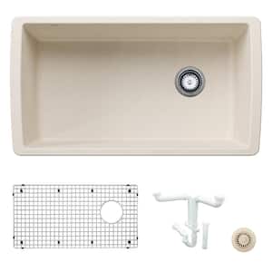 Diamond 33.5 in. Undermount Single Bowl Soft White Granite Composite Kitchen Sink Kit with Accessories