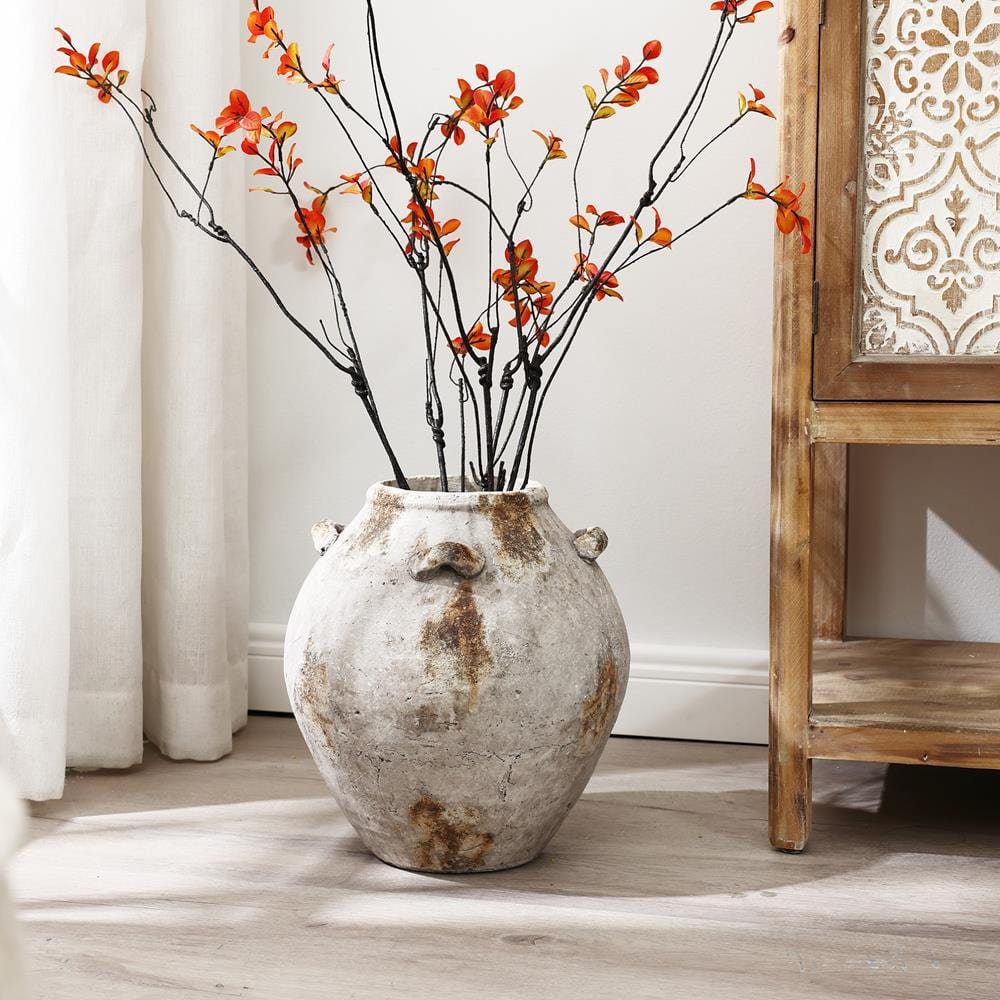 12-Inch Gray and Brown Ceramic Jug Vase with Handles