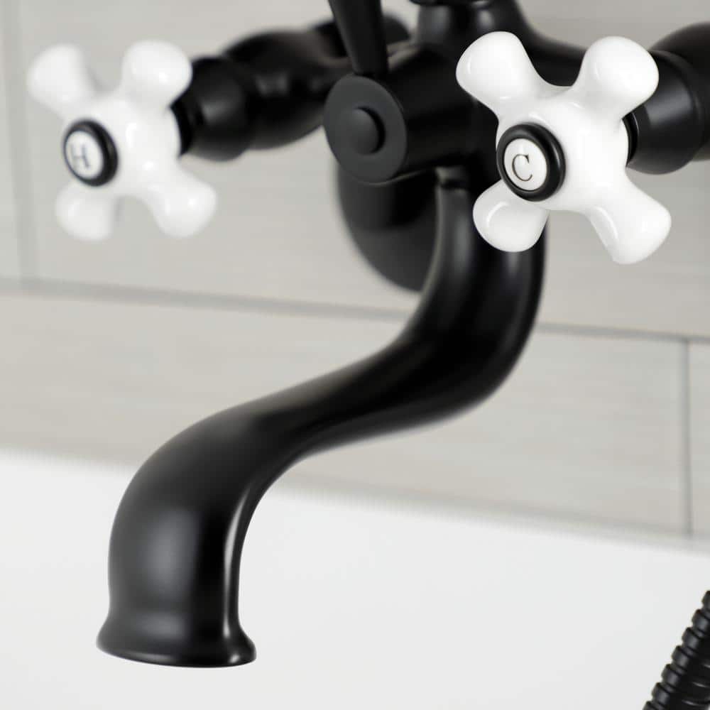 Matte Black Brass Wall Mount Clawfoot Tub Faucet with Hand Shower