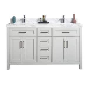 Cambridge 60 in. W x 22 in. D x 36 in. H Double Sink Bath Vanity in Coventry Gray with 2 in. Carrara Marble Top