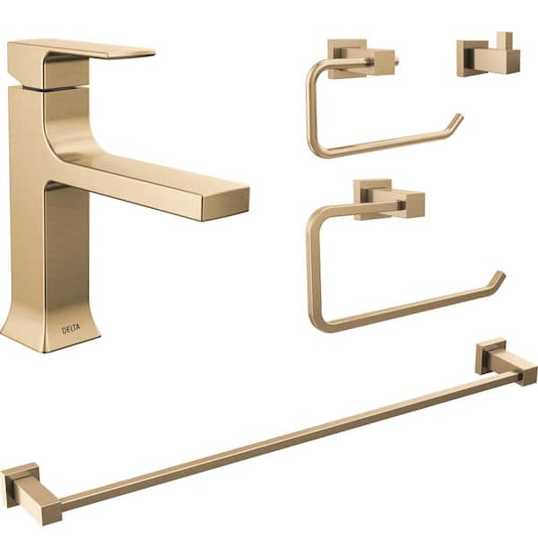 Velum Gold Single Handle Single Hole Bathroom Faucet with Deckplate Included and Drain Kit Included in Champagne Bronze