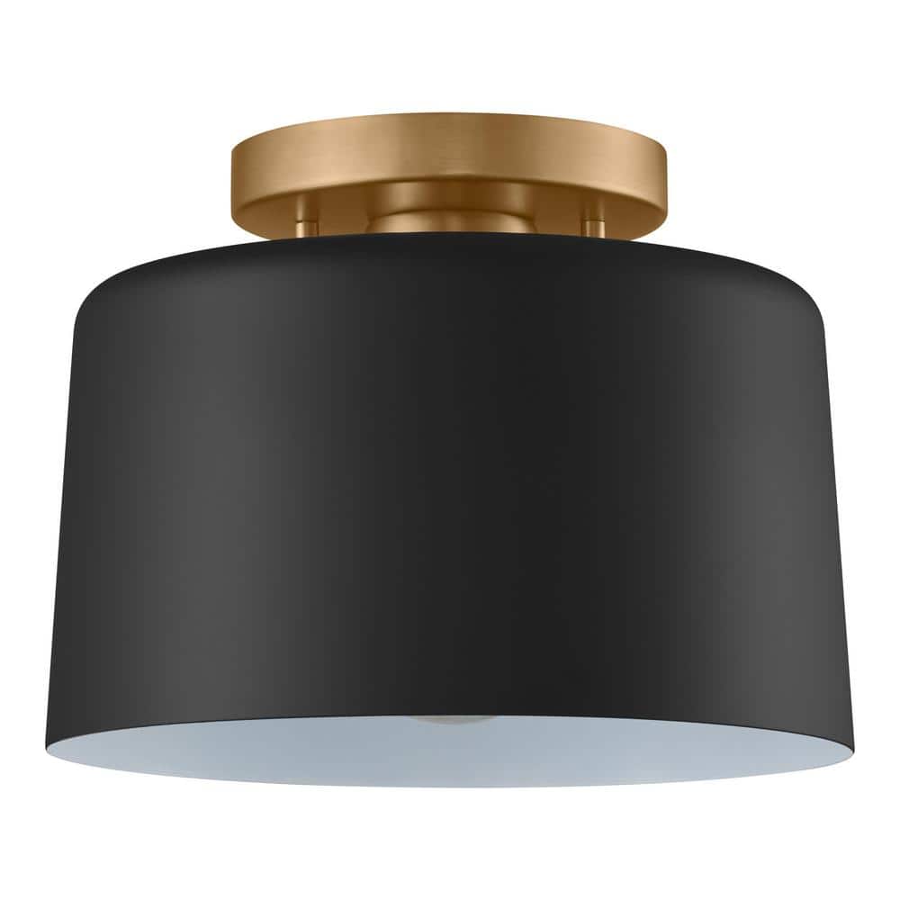 Home Decorators Collection 10 in. 1-Light Matte Black and Gold Semi ...