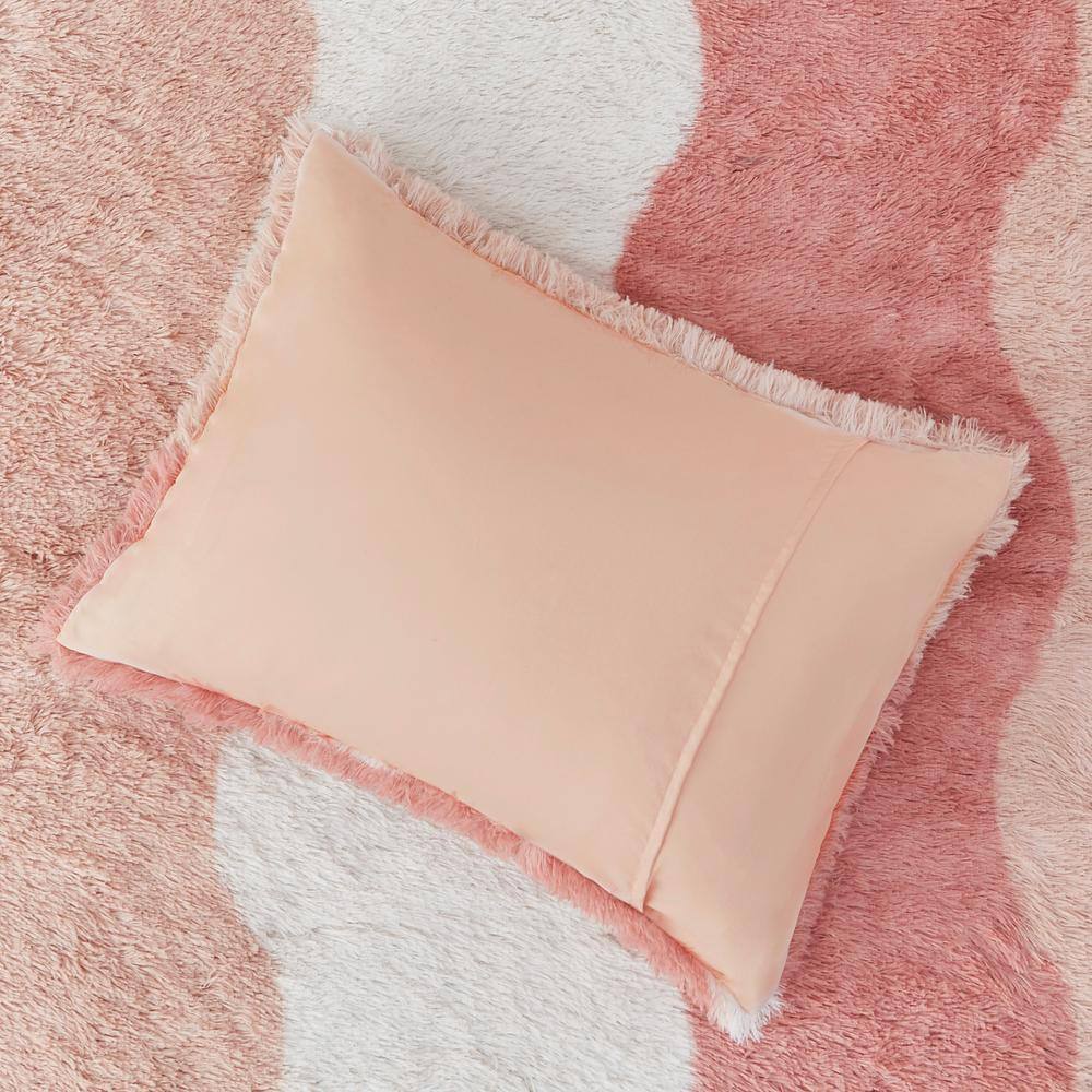 Blush Multi Faux Fur Full Comforter Set with Shams