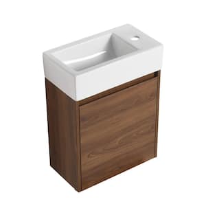 10 in. W x 18.11 in. D x 23.6 in. H Freestanding Bathroom Vanity in Brown with White Ceramic Single Sink Top