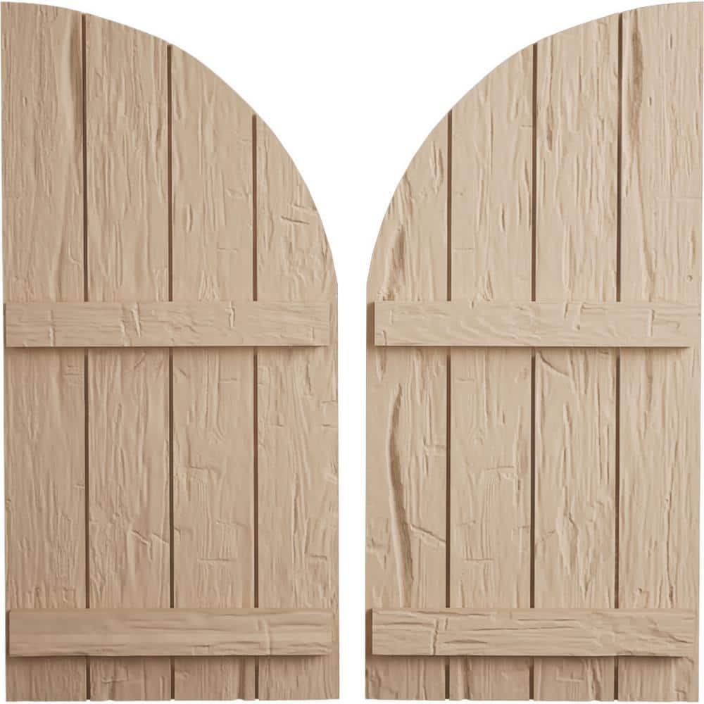 22 in. x 84 in. Polyurethane Hand Hewn 4-Board Joined Board and Round Arch Top Shutters, Primed Tan price history on PriceWatchPro