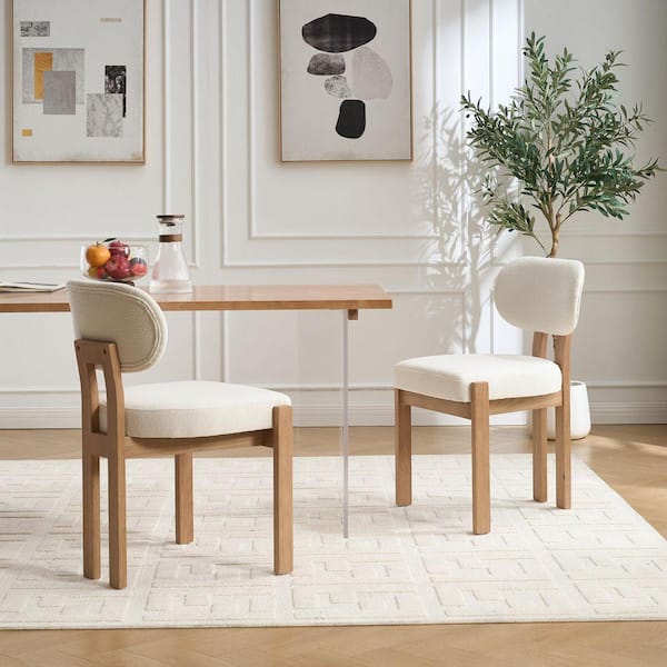 Modern Beige Upholstered Dining Room Chair Kitchen Chairs with Ergonomic Backrest and Adjustable Foot Nails (Set of 2)