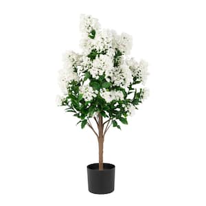 36 in. White Artificial Crape Myrtle in Black Pot Floral Arrangements