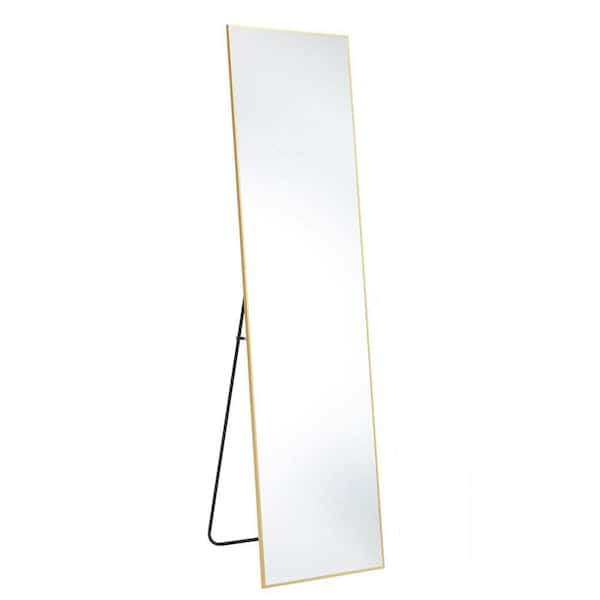 64 in. x 21 in. Full Length Rectangular Frame Top Bathroom Vanity Mirror with Floor Standing, Hanging or Leaning in Gold