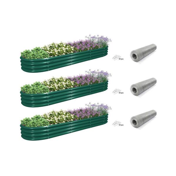 Green 96 in. x 36 in. x 18 in. Oval Metal Raised Garden Beds Anti