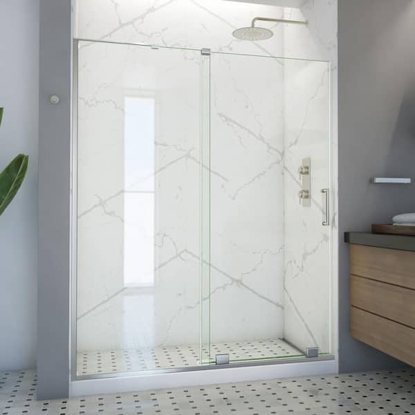 DreamLine Mirage-X 56 in. to 60 in. W x 72 in. H Frameless Sliding Shower Door in Brushed Nickel with Clear Glass