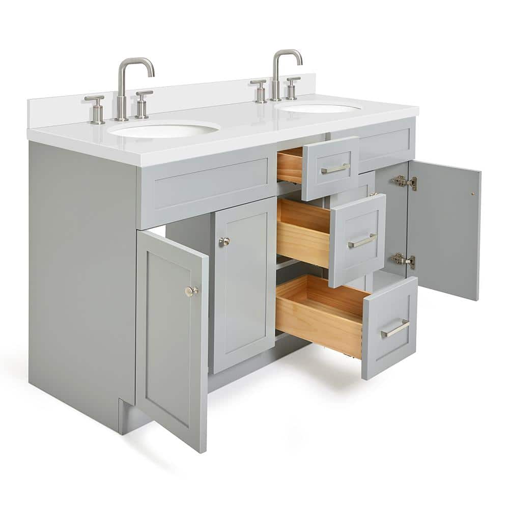 Hamlet 61" Grey Double Basin Vanity with White Quartz Top