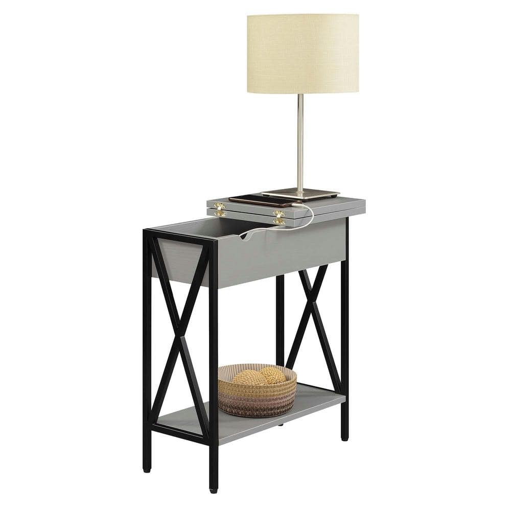 Tucson Gray/Black Rectangular Flip-Top End Table with Charging Station