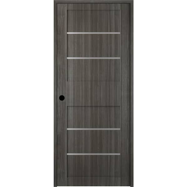 Belldinni Liah 32 in. x 80 in. Right-Hand 4-Lite Frosted Glass Solid Core Gray Oak Composite Single Prehung Interior Door