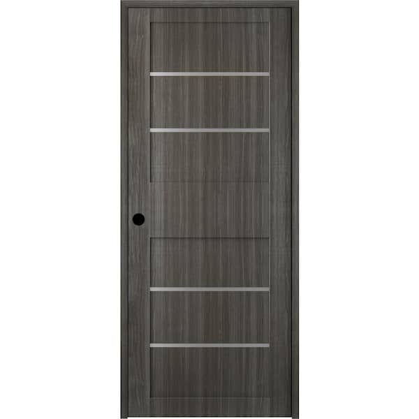 Belldinni Liah 36 in. x 80 in. Right-Hand 4-Lite Frosted Glass Solid Core Gray Oak Composite Single Prehung Interior Door
