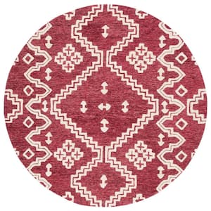 Abstract Red/Ivory 6 ft. x 6 ft. Tribal Chevron Round Area Rug