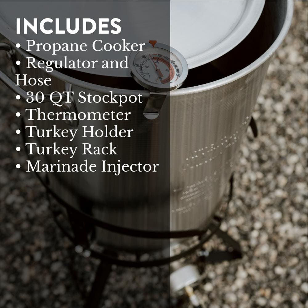 30 Quart Silver Aluminum Turkey Fryer with Cast Iron Burner