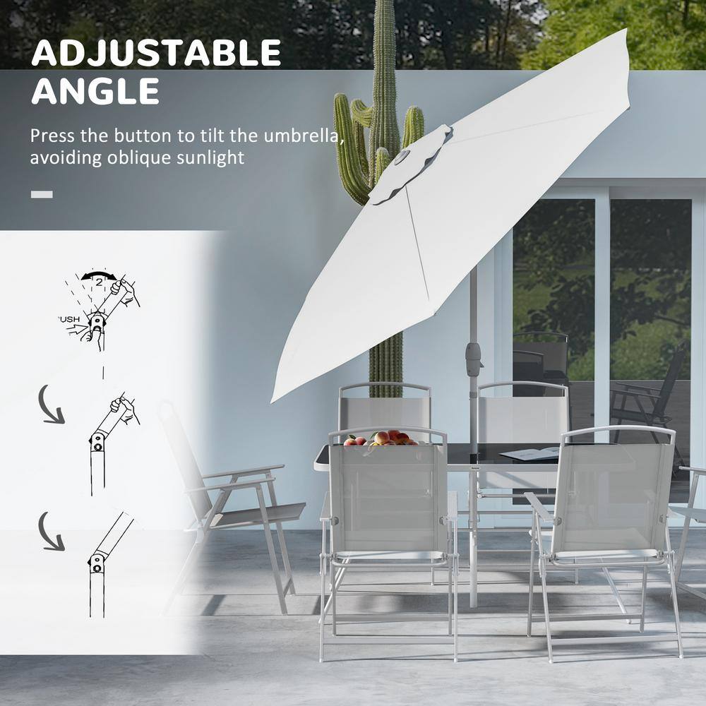 Gray 8-Piece Patio Dining Set with Umbrella and Folding Chairs