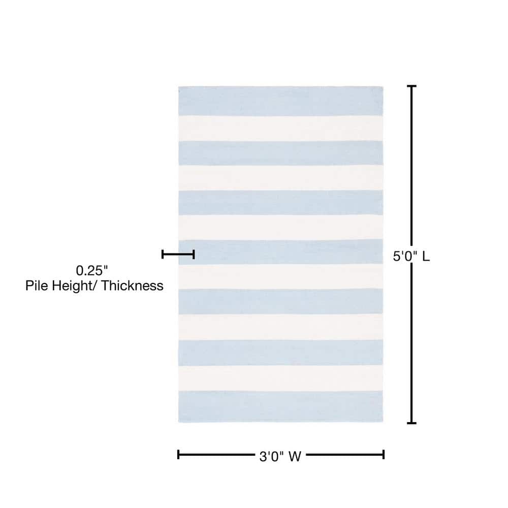 Ivory and Sky Blue Striped Cotton Flat Woven Rug