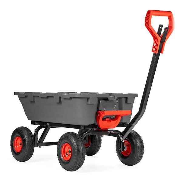 3.2 cu. ft. 800 lbs. Capacity Polyethylene Plastic Dumping Garden Cart with 2-in-1 Handle Convertible to Trailer Hitch