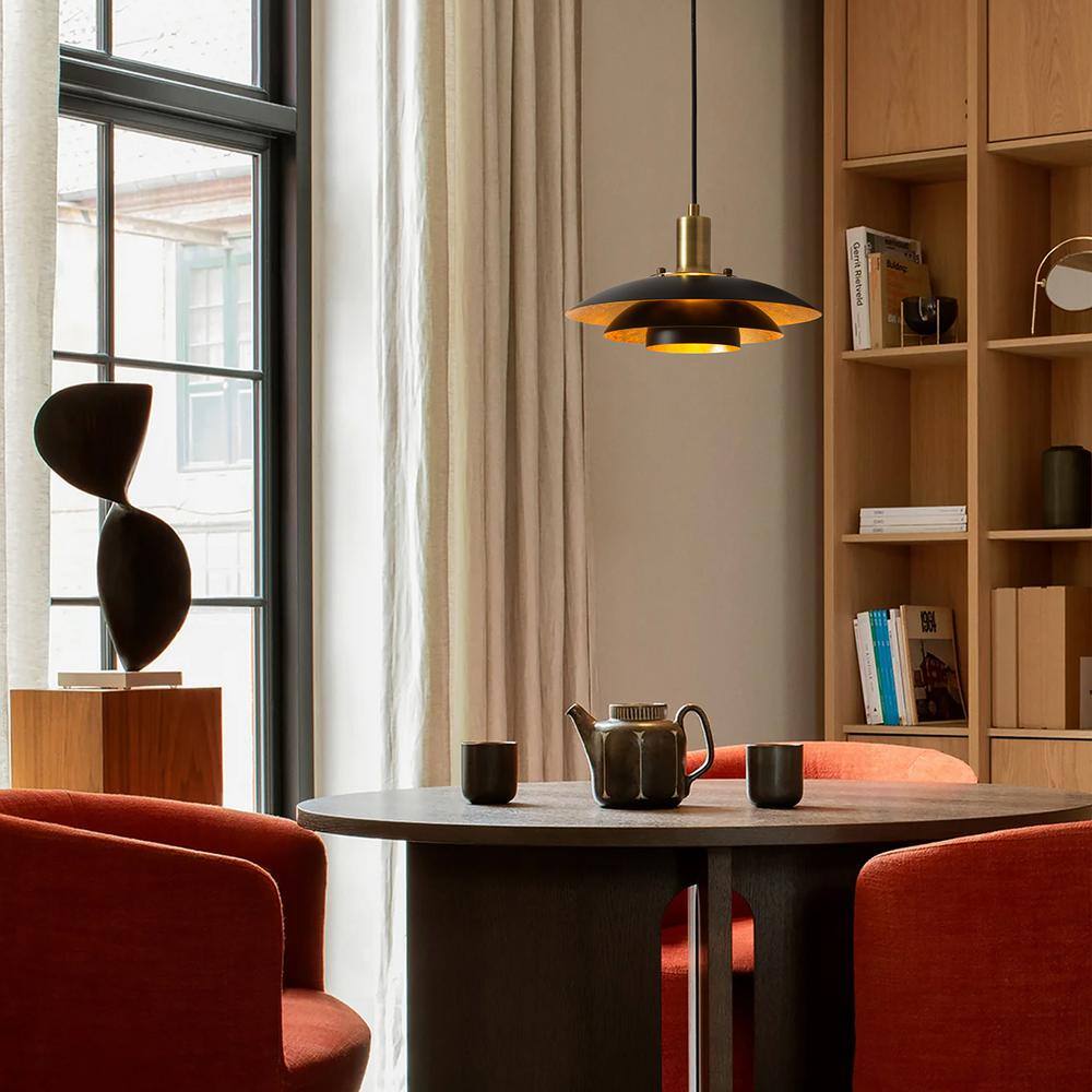 Rancho Mirage Matte Black and Brass Pendant Light