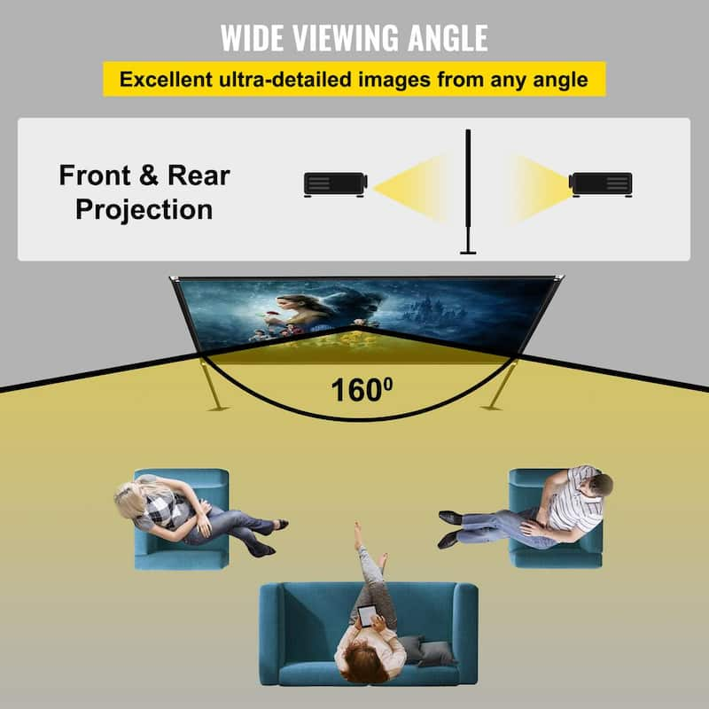 Projector Screen 180 in. Portable Movie Screen with Stand Assembly with Storage Bag Indoor Outdoor Projection Screen