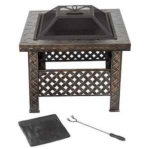 26 in. Steel Square Woven Fire Pit with Cover