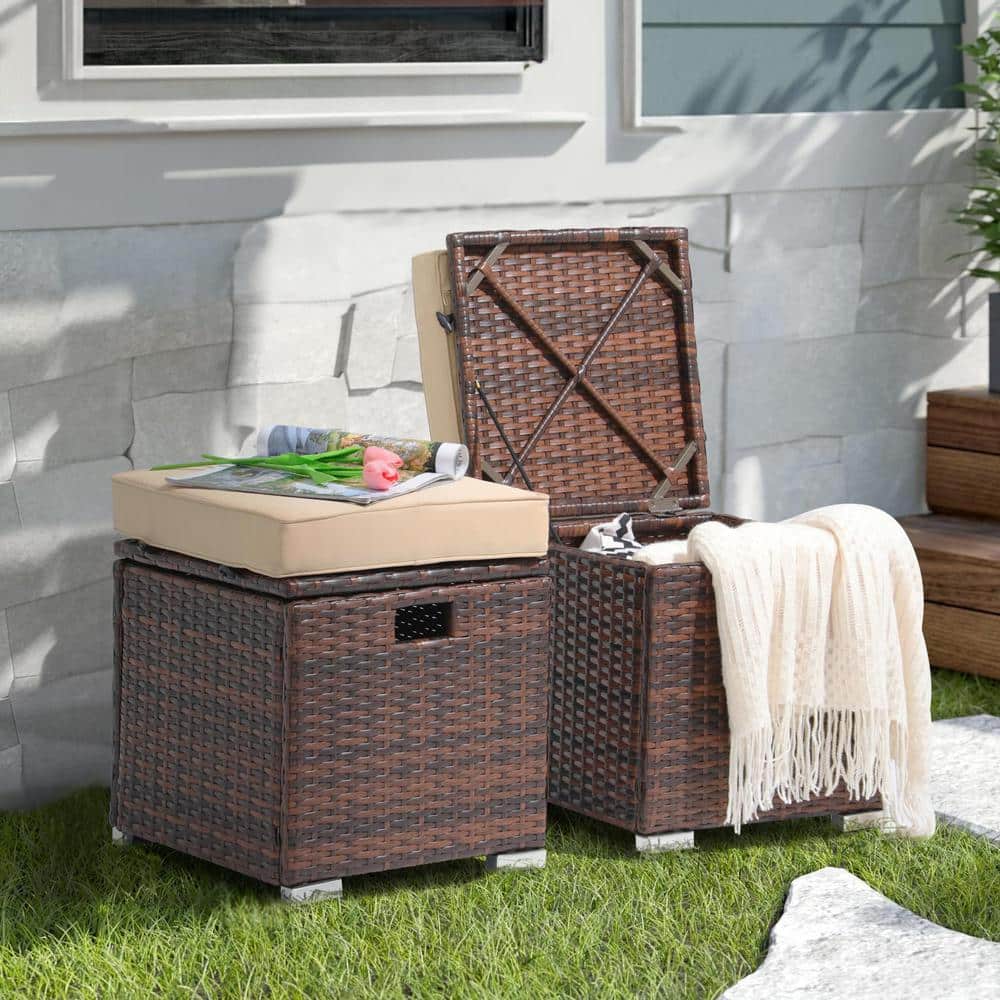 Freestyle OC Orange Casual 2-Piece Brown Wicker Outdoor Patio Ottomans ...