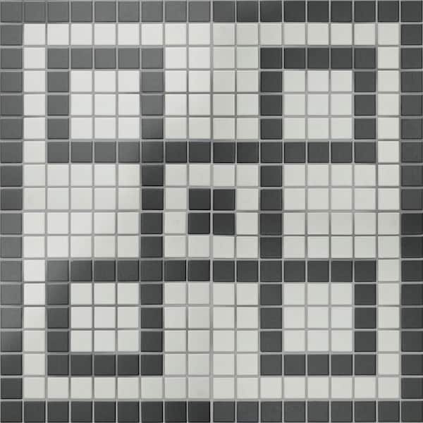 Gotham 1 in. Greek Corner Unglazed Black and White 9 in. x 9 in. Porcelain Floor and Wall Mosaic Tile(2.2 sq. ft. /Case)