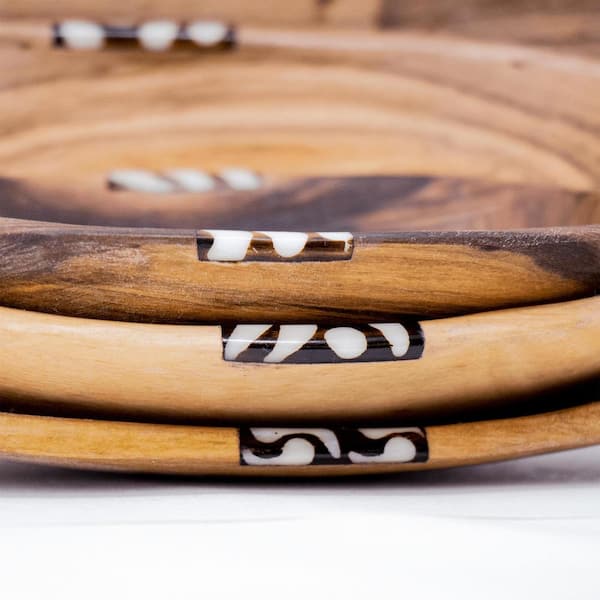 Global Crafts Nested Oval Olive Wood Brown Serving Bowls with Bone Inlay Accent - image 3