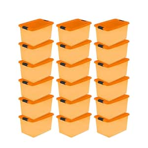 Orange 64-Qt. Latching Plastic Storage Box Container Tote (18 Pack)