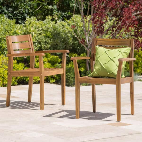 Outdoor Dining Chairs, Acacia Wood Patio Armchair, for Backyard, Poolside, Garden, Teak (Set of 2)