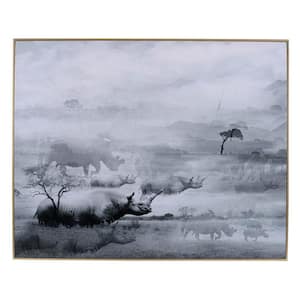 White, Black, Gray and Brown Wooden Framed Foggy Waterscape Print Wall Art