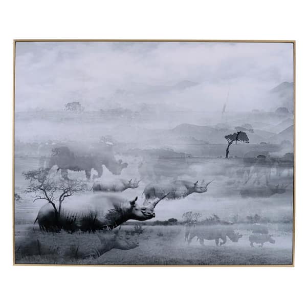 Benjara White, Black, Gray and Brown Wooden Framed Foggy Waterscape Print Wall Art