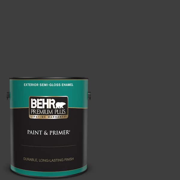 BEHR PREMIUM PLUS 1 gal. #T13-3 Black Lacquer Semi-Gloss Enamel Exterior Paint & Primer
