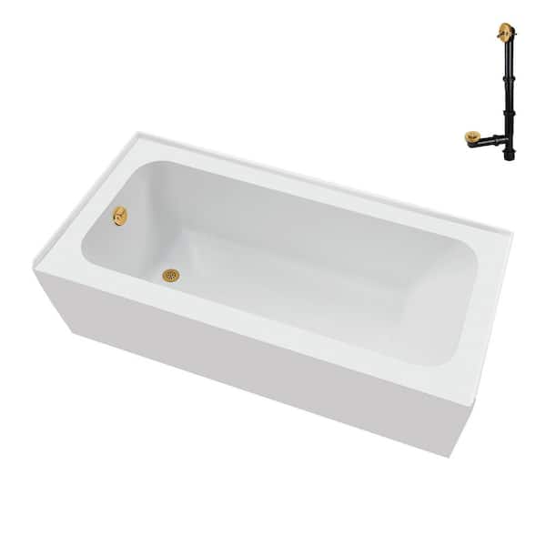 Streamline 60 in. x 30 in. Soaking Acrylic Alcove Bathtub with Left Drain in Glossy White, External Drain in Brushed Gold