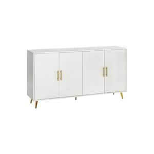 60 in. W x 15.7 in. D x 32.3 in. H Antique White Freestanding Linen Cabinet with 4-Doors and 1 Shelf for Bathroom