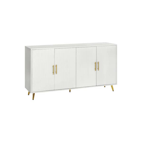 Unbranded 60 in. W x 15.7 in. D x 32.3 in. H Antique White Freestanding Linen Cabinet with 4-Doors and 1 Shelf for Bathroom