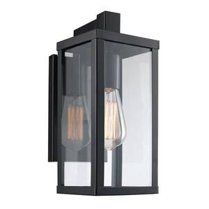 Oxford 12.5 in. 1-Light Black Outdoor Wall Lantern Sconce Light with Clear Glass
