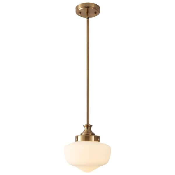 1-Light Schoolhouse Brass Acorn Pendant with Cream Glass Shade, Bulb Not Included