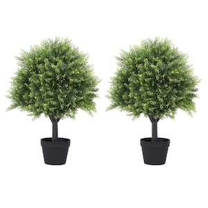 27 .6 in. Artificial Topiary Ball Outdoor Indoor Cedar Plant in Pot 2-Pack