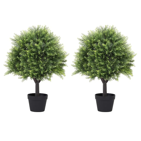 27 .6 in. Artificial Topiary Ball Outdoor Indoor Cedar Plant in Pot 2-Pack