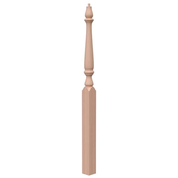 EVERMARK Stair Parts 4815 60 in. x 3-1/2 in. Unfinished Red Oak Pin Top Landing Newel Post for Stair Remodel