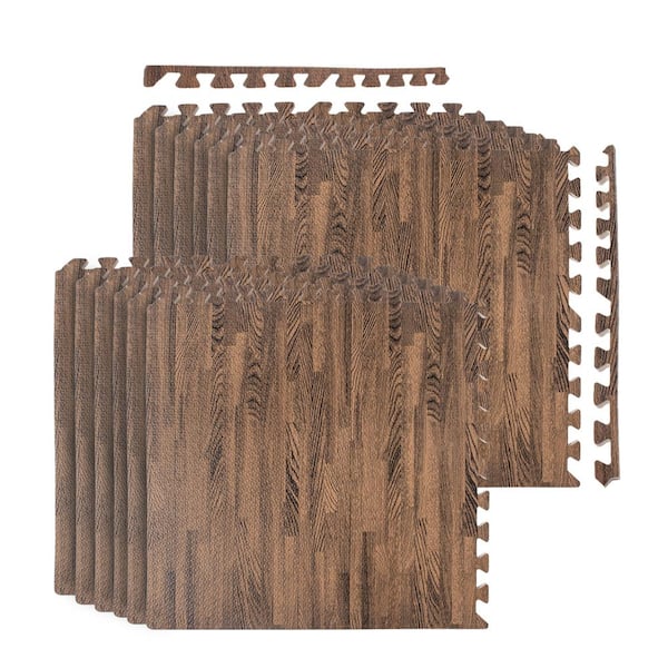 Wellco 24 in. x 24 in. x 0.47 in. Dark Wood Grain EVA Interlocking Foam Floor Mat for Exercise, Protect Flooring (12-Pack)