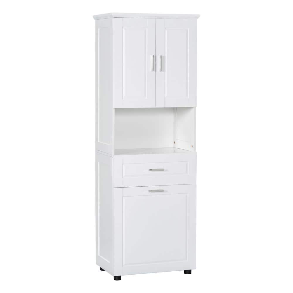 24.72 in. W x 16.29 in. D x 69.92 in. H White Linen Cabinet with Laundry Ba