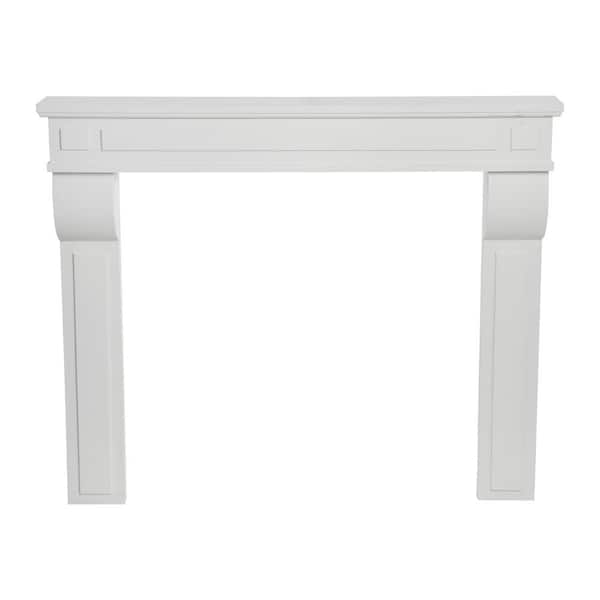Storied Home 62 in. L x 50 in. H Lodge Mantel, White EC1024 Storied Home 62 in. L x 50 in. H Lodge Mantel, White EC1024