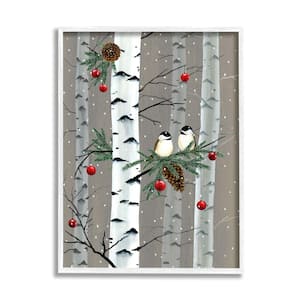 "Birds and Holiday Ornaments Birch Tree Forest" by Grace Popp Framed Animal Wall Art Print 11 in. x 14 in.