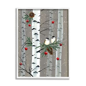 ''Birds and Holiday Ornaments Birch Tree Forest'' by Grace Popp Framed Animal Wall Art Print 24 in. x 30 in.