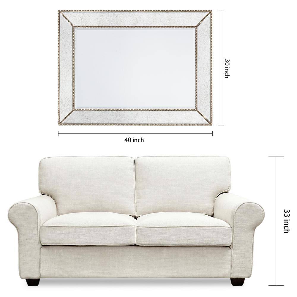 Elegant Champagne Beaded Full-Length Wooden Mirror 30" x 40"